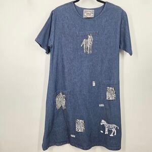 VTG SZ M Funwear Factory Funky Unique Denim Zebra Artsy Wear Denim USA